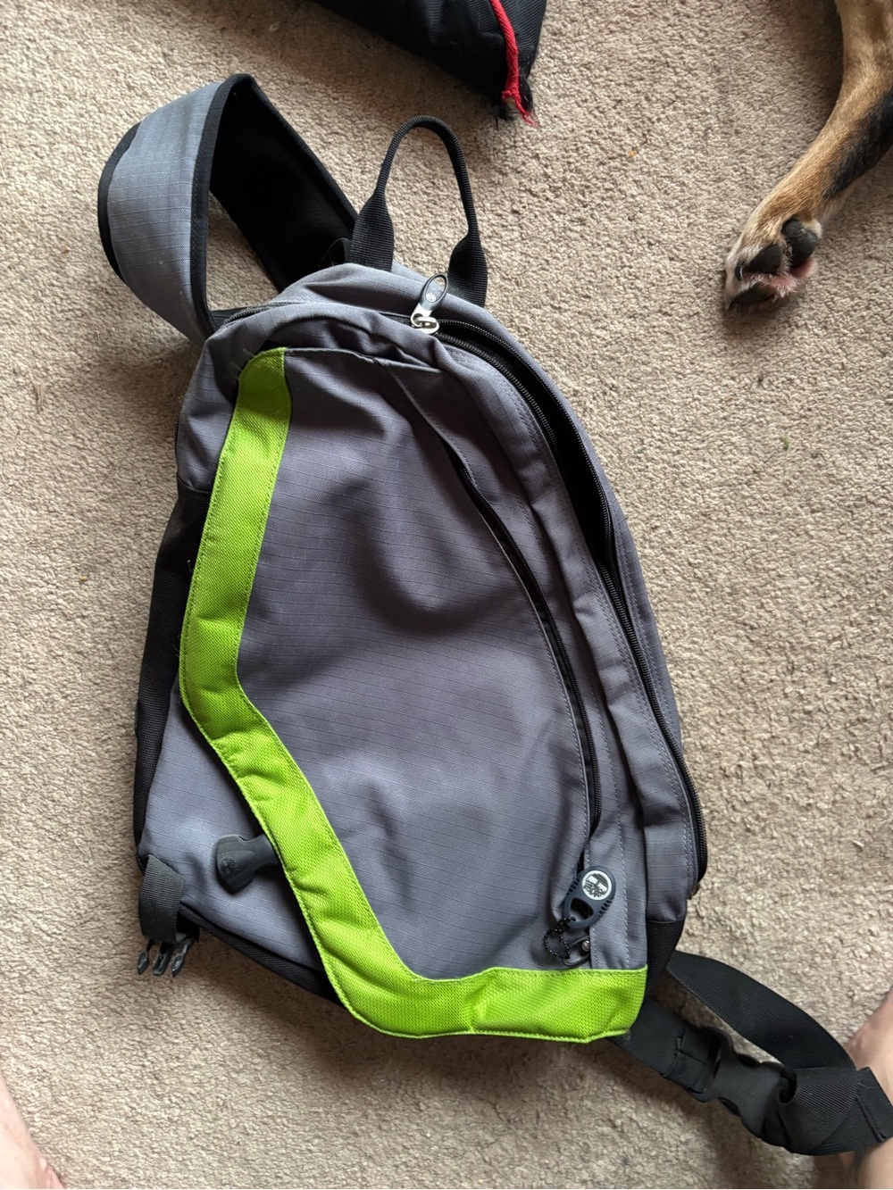 Timberland Gray and Lime Green Sling Messenger Bag